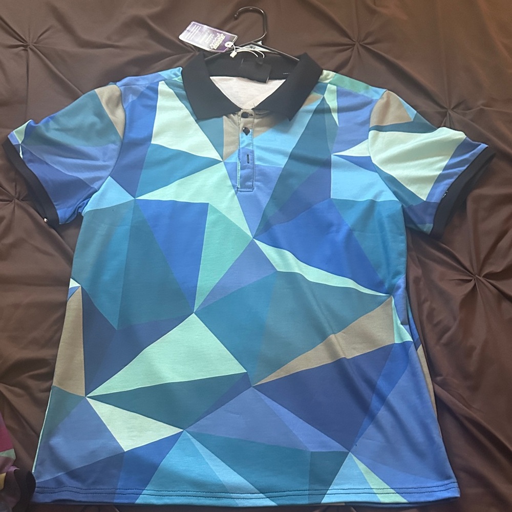 Fresh Geometric Blue and Green Polo Shirt